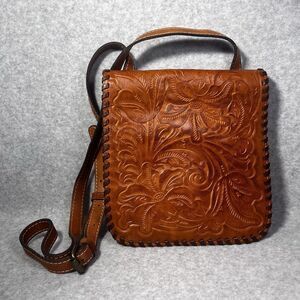 Patricia Nash Womens Granada Tooled Leather Crossbody Bag‎ Whipstitch READ